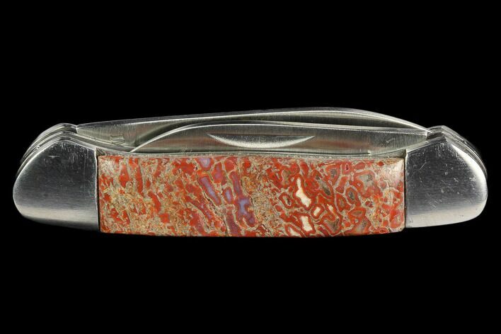 Pocketknife With Fossil Dinosaur Bone (Gembone) Inlays - Blade #127556